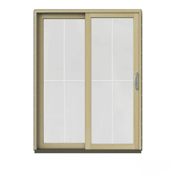 JELD-WEN 60 in. x 80 in. W-2500 Contemporary Desert Sand Clad Wood Left-Hand 4 Lite Sliding Patio Door w/Unfinished Interior