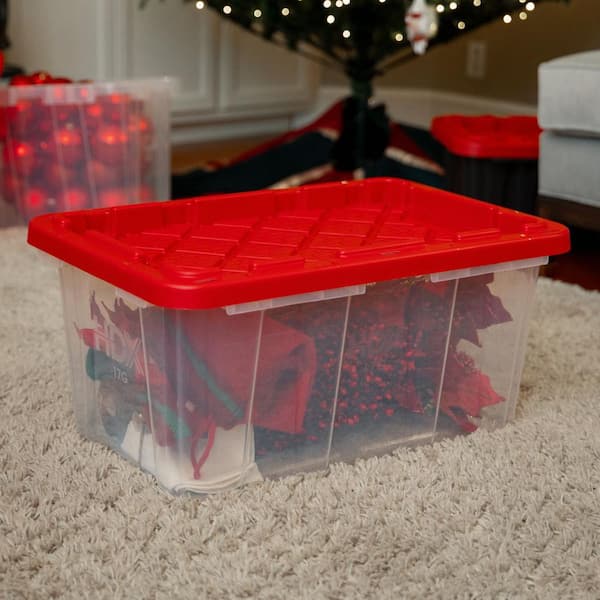 HDX 17 Gal. Tough Storage Tote in Clear with Red Lid 999-17G-C-HDX
