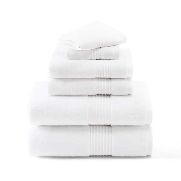 Solid Dobby Border Cotton White 6-Piece Bath Set