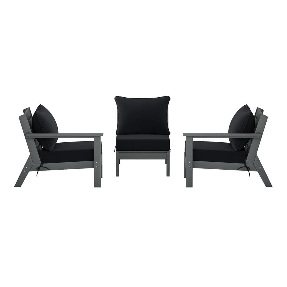 Birchwood Gray Arrangeable 3-Piece HDPE Deep Seating Outdoor Patio Conversation Sofa Arm Chair Set w/ Black Cushions price history on PriceWatchPro