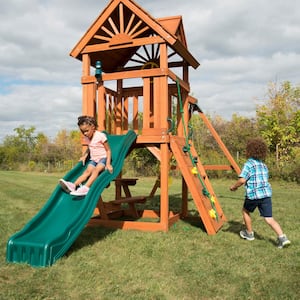 Professionally Installed Sky Tower Complete Wooden Outdoor Playset with Slide, Swings and Swing Set Accessories
