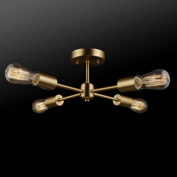 Vane 17 in. 4-Light Matte Brass Semi-Flush Mount