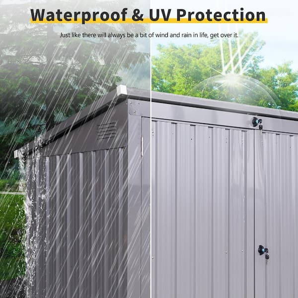 ドゥロワー Gray 5 ft. W x 3 ft. D Metal Garbage Bin Shed 2 Trash Cans Outdoor
