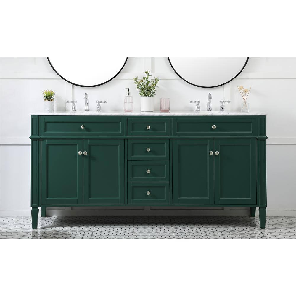 Green Solid Wood MDF Marble Double Bathroom Vanity with Porcelain Sinks