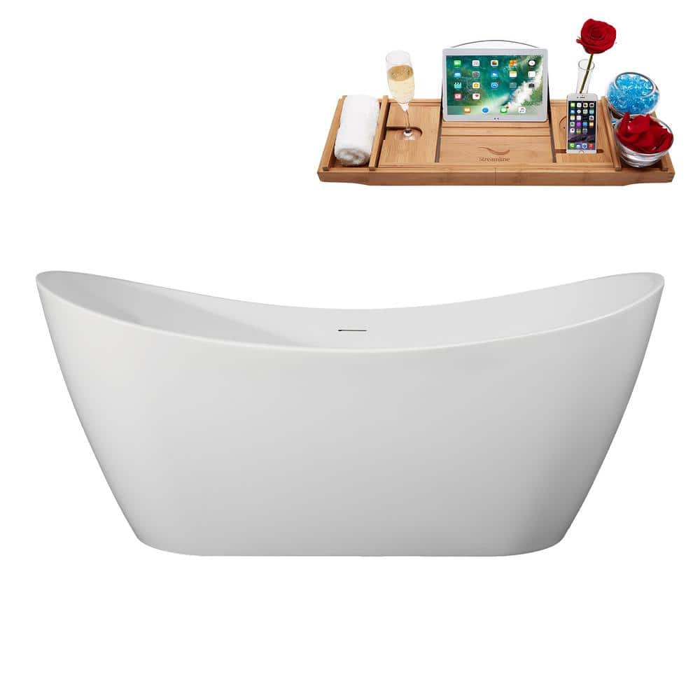 75 in. x 35 in. Acrylic Freestanding Soaking Bathtub in Glossy White with Glossy White Drain, Bamboo Tray price history on PriceWatchPro