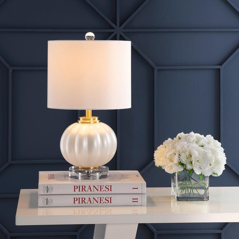 Elegant Iridescent 17.5" White Glass Table Lamp with Silk Shade