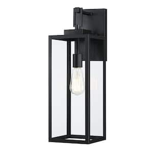 Bonanza 22 in. 1-Light Matte Black Outdoor Wall Lantern Sconce with Clear Glass Shade, 1 x E26