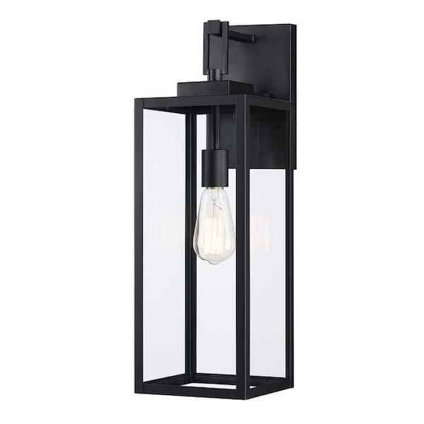 Hukoro Bonanza 22 in. 1-Light Matte Black Outdoor Wall Lantern Sconce with Clear Glass Shade, 1 x E26