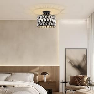 12 in. 3-Light Matte Black Semi-Flush Mount Ceiling Light with Teardrop Crystal Accents, E12 Base, No Bulbs Included