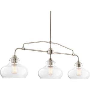 Harlow 60-Watt 3-Light Brushed Nickel Modern Island Pendant Light with Clear Shade