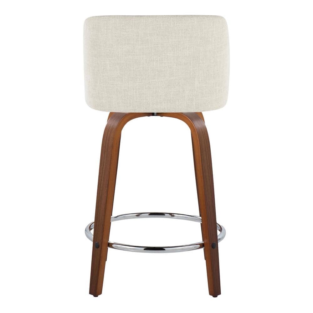 Cream Fabric Walnut Wood Swivel Counter Stools, Set of 2