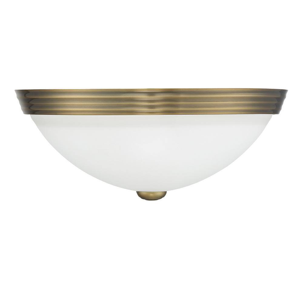 13" Warm Brass and White Etched Glass LED Flush Mount Light