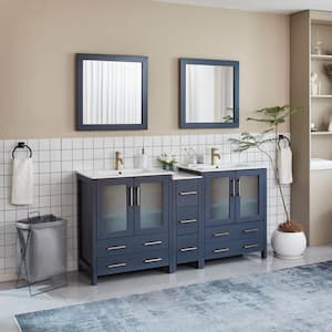 Brescia 72 in. W x 18 in. D x 36 in. H Double Sink Bath Vanity in Blue with White Ceramic Top and Mirror