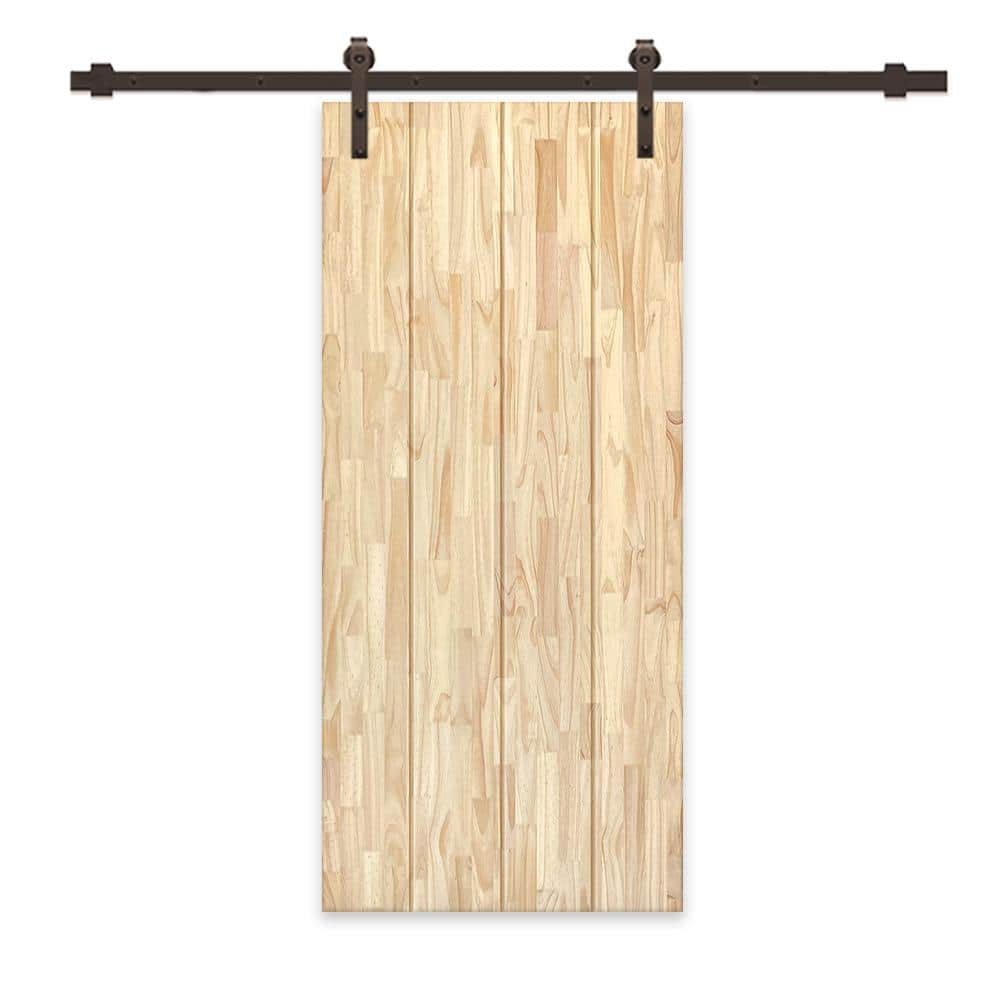 CALHOME 24 in. x 80 in. Natural Solid Wood Unfinished Interior Sliding ...