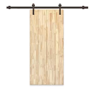 36 in. x 96 in. Natural Pine Wood Unfinished Interior Sliding Barn Door with Hardware Kit