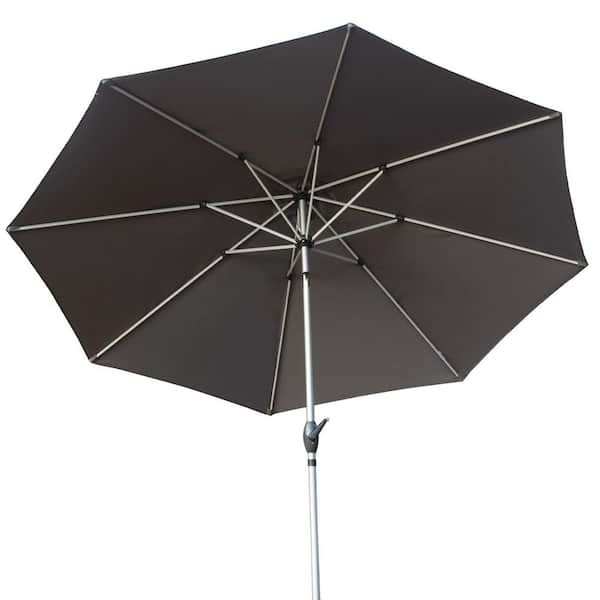 Tileon 10 ft. Aluminium Market Patio Umbrella with Push Button Tilt and Crank, 8 Sturdy Ribs, UV Protection Waterproof in Gray