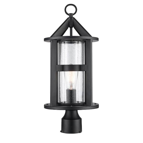 Bel Air Lighting Prado 19.75 in. 1-Light Black Metal Hardwired Outdoor Weather Resistant Post Light Fixture with No Bulbs Included