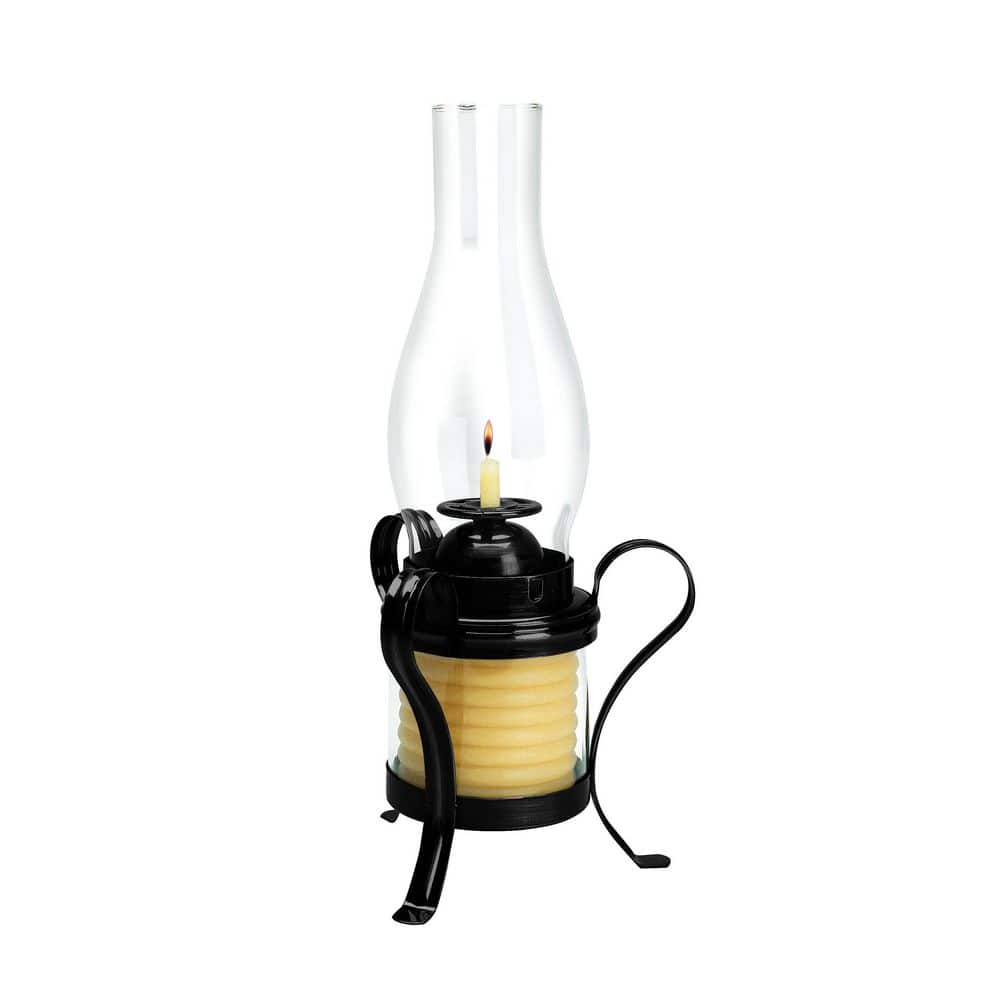 Black 15" Beeswax Coil Candle with Hurricane Lantern
