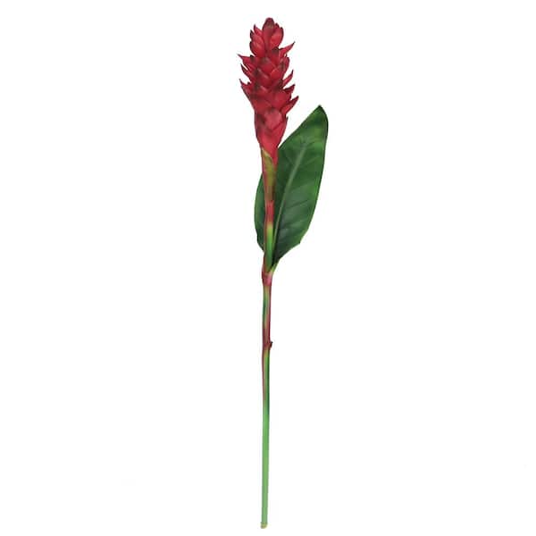 LIVING LUXURY 31 in. Real Touch Red Artificial Ginger Flower Stem Tropical Spray with Leaf (Set of 2)