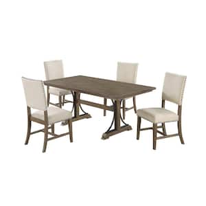 Martha 5-pc dining set Beige Linen Fabric with Chairs