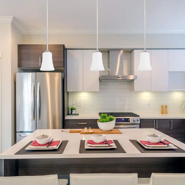 Gwyneth 100-Watts 1-Light Brushed Polished Nickel Kitchen Mini Pendant Light w/Frost White Glass Shade No Bulbs Included