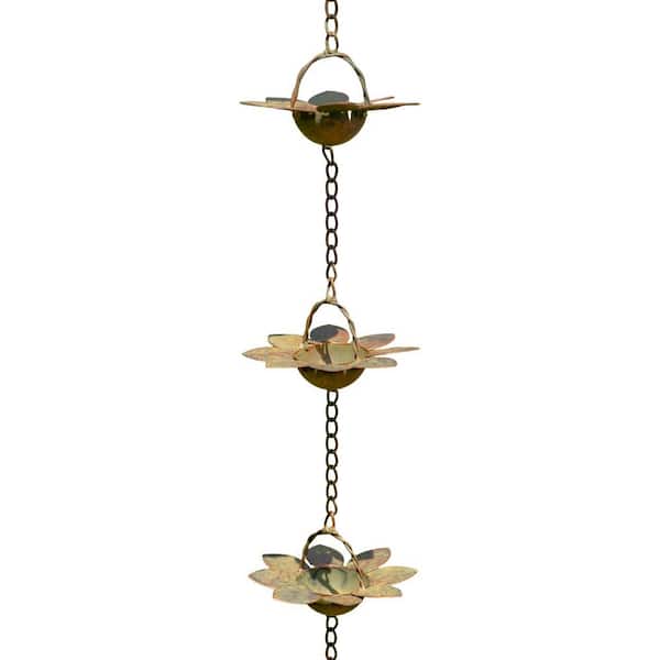 Zaer Ltd. International 78 in. Long Iron Flower Rain Chain in Antique Copper