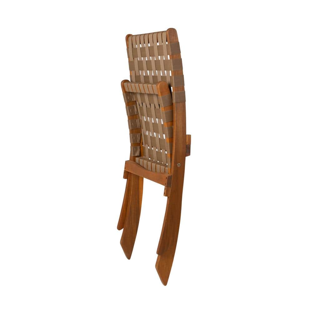 Sava Brown Acacia Wood Folding Chair with Woven Seat
