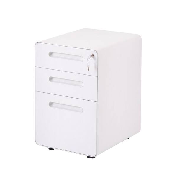 Boyel Living White Metal Storage Decorative Vertical File Cabinet 3 Drawer With Lock Mobile Pedestal Under Desk Wfwf191010aak The Home Depot