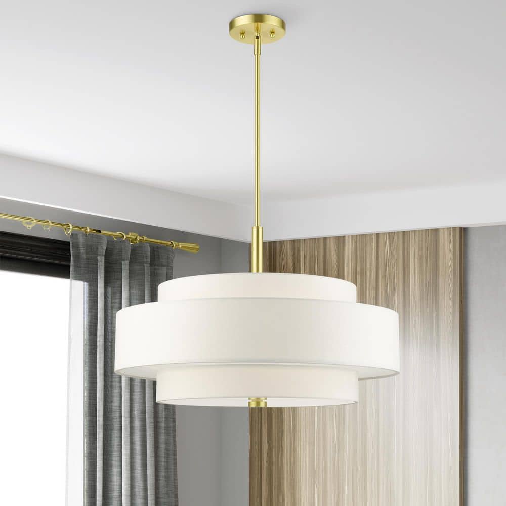 Meridian Satin Brass 5-Light Drum Shade Pendant Chandelier