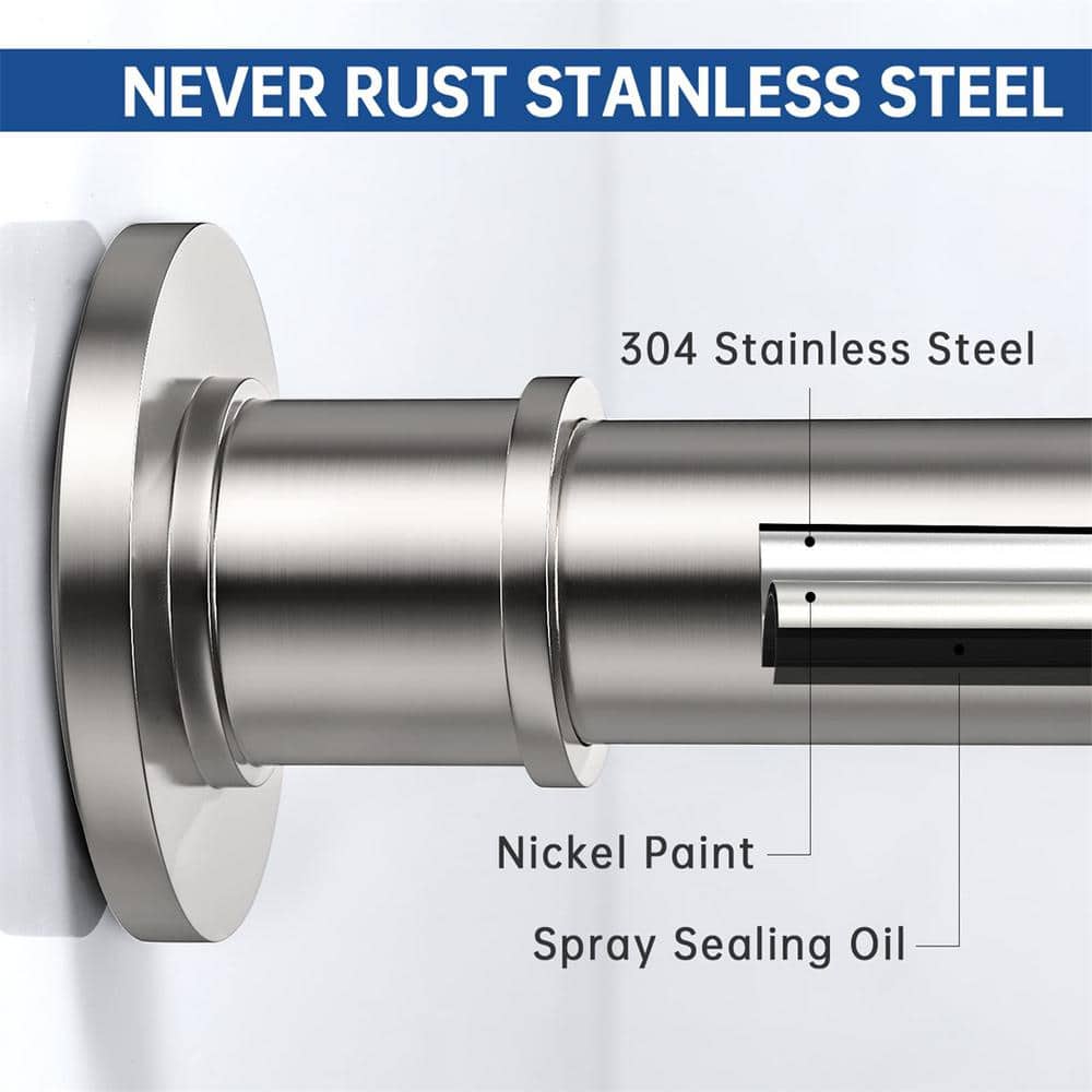 Adjustable Brushed Nickel Stainless Steel Shower Curtain Rod
