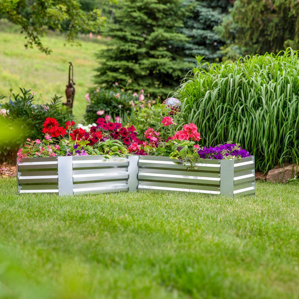 L-Shaped Silver Galvanized Steel Raised Garden Bed