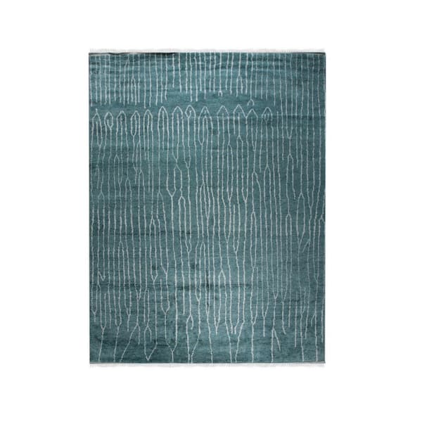 Green 4 ft. x 12 ft. Hand Knotted Wool Transitional Modern Flat Weave Area Rug