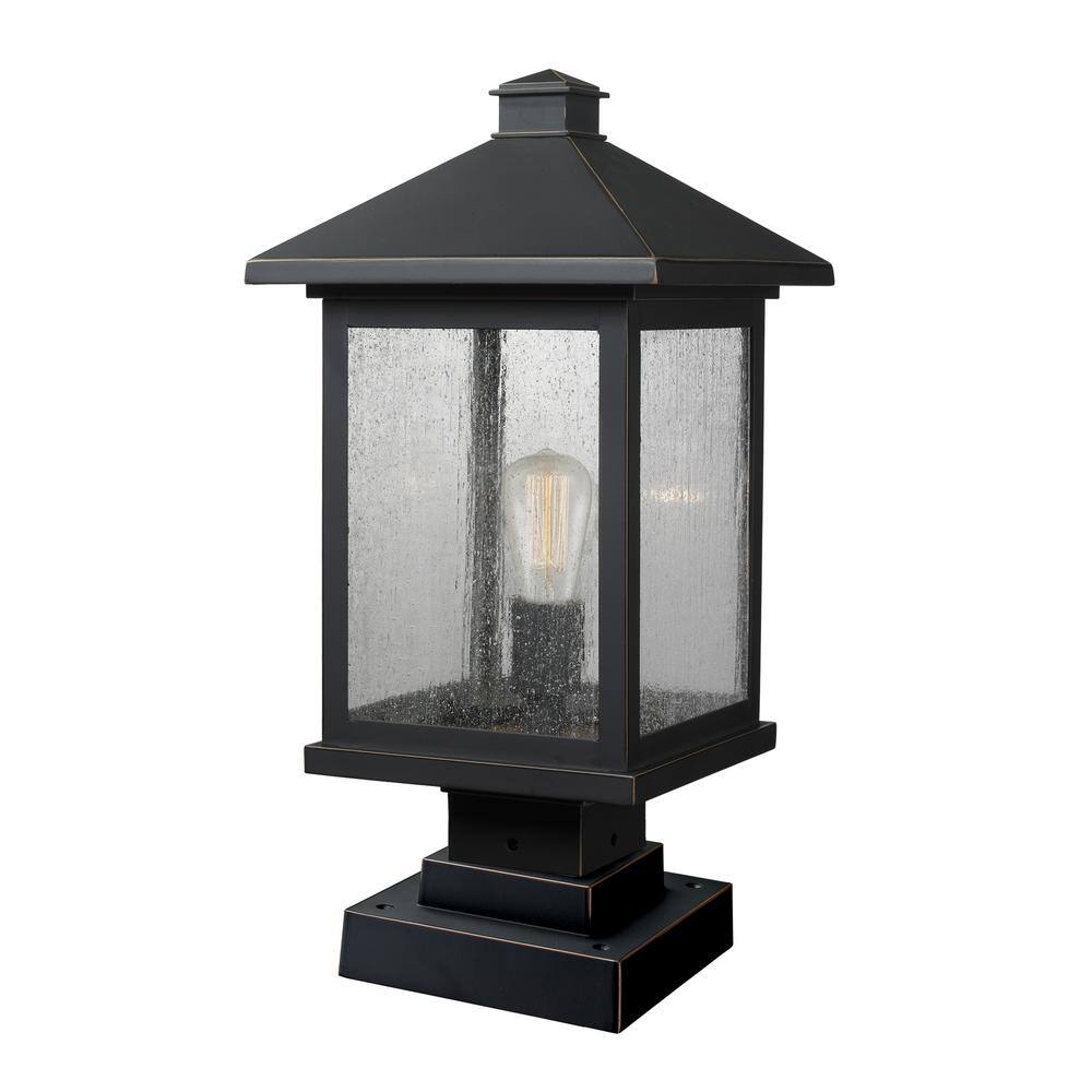 Portland 1-Light Oil Rubbed Bronze 19.5 in. Pier Mount Light with Clear See