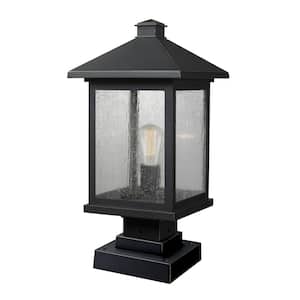 Portland 1-Light Oil Rubbed Bronze 19.5 in. Pier Mount Light with Clear Seedy Glass and Circular Fitter