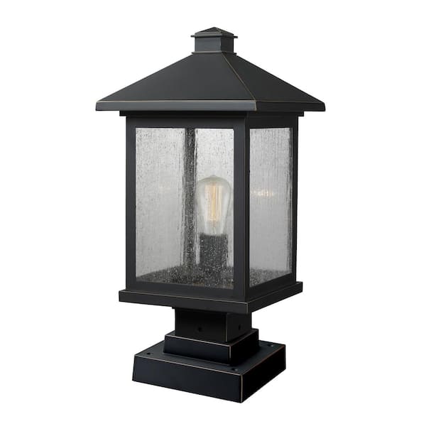 Unbranded Portland 1-Light Oil Rubbed Bronze 19.5 in. Pier Mount Light with Clear Seedy Glass and Circular Fitter
