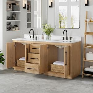 Bellavia 72 in. W x 22 in. D x 34 in. H Double Sink Bath Vanity in Weathered Fir with White Engineered Stone Top