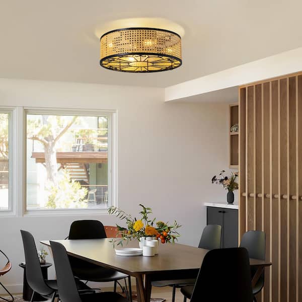 WDETR 20 in. Indoor Black Boho Caged Ceiling Fan with Lights and Remote Control, Low Profile Flush Mount Ceiling Fan