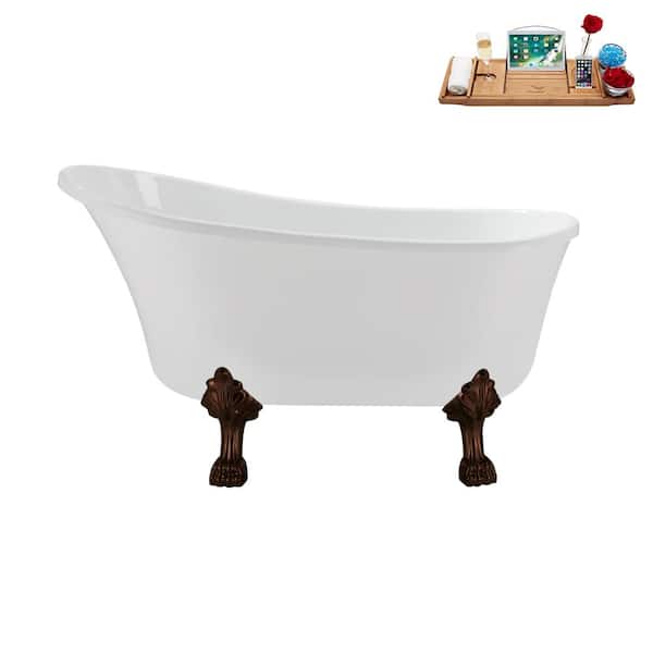 Streamline 51 in. Acrylic Clawfoot Non-Whirlpool Bathtub in Glossy White with Matte Oil Rubbed Bronze Drain and Clawfeet