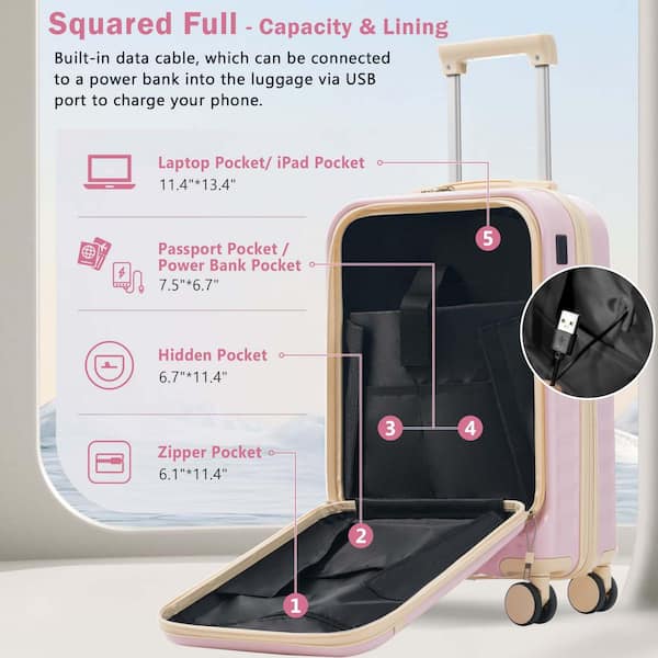 Polibi 3-Piece Pink Hardside Spinner Luggage Set with USB Port