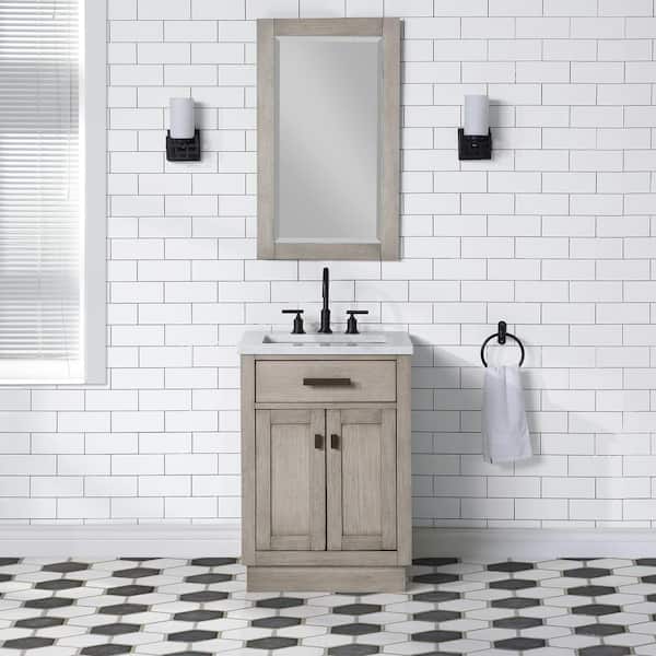 Water Creation Chestnut 24 in. W x 21.5 in. D Vanity in Grey Oak with Marble Vanity Top in White with White Basin and Mirror