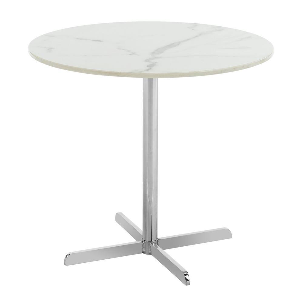 Elegant Transitional 20" Round White Marble & Chrome Side Table