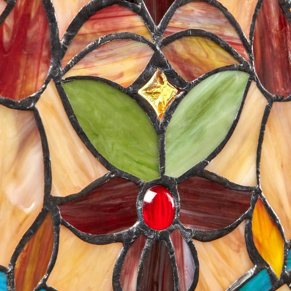 Fiery Hearts and Flowers Multicolor Stained Glass Window Panel