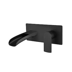 Modern Single-Handle Wall Mounted Bathroom Faucet with Deckplate in Matte Black