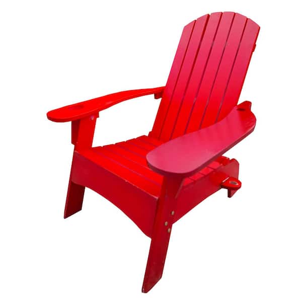 COOLSHARK Wood Outdoor Adirondack Chair with Umbrella Hole, Backrest Inclination, High Backrest, for Fire Pit, Pool, Beach, Red