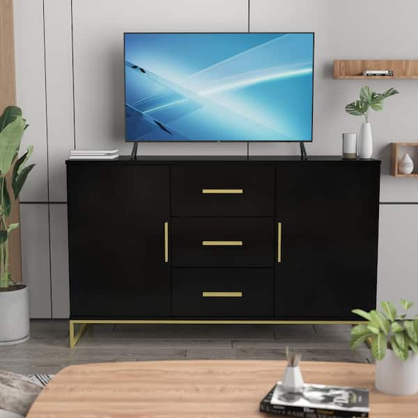FUFU&GAGA 47.2 in. Wood TV Console Entertainment Center with 3-Drawers, Adjustable Shelves for TV up to 60 in.