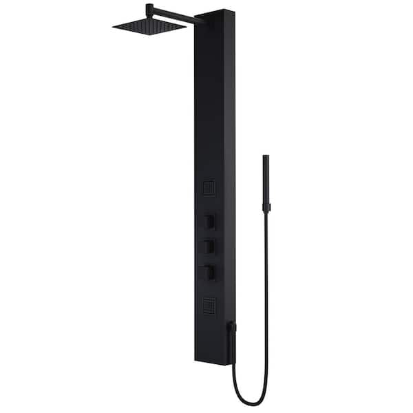 VIGO Rector 55 in. H x 6 in. W 2-Jet Shower Panel System with Adjustable Square Head and Hand Shower Wand in Matte Black