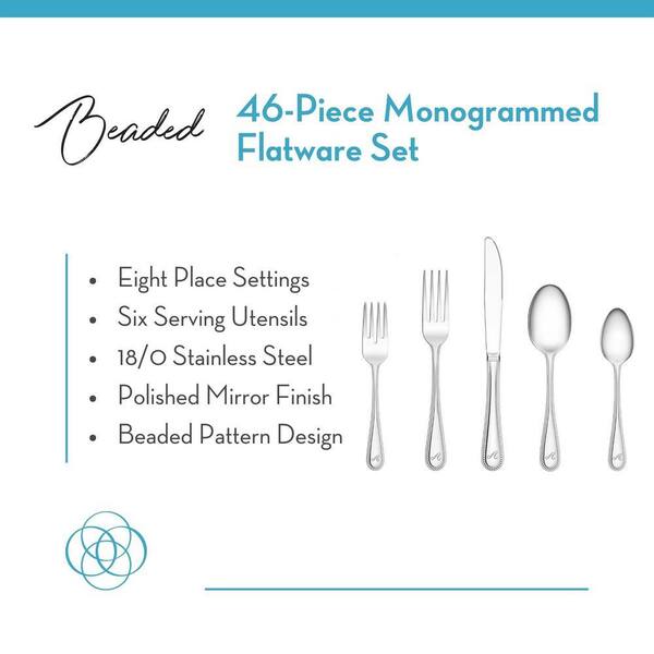 RiverRidge Home Beaded Monogrammed Letter O 46-Piece Silver Stainless Steel Flatware Set (Service for 8) - image 4