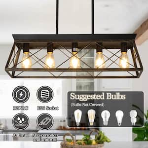 Retro 31.5 in.W 5-Light Gold Black Rustic Linear Chandelier for Kitchen with No Bulbs Included