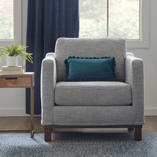 Brookside Kay Light Gray Polyester Upholstered Arm Chair with Wood Base