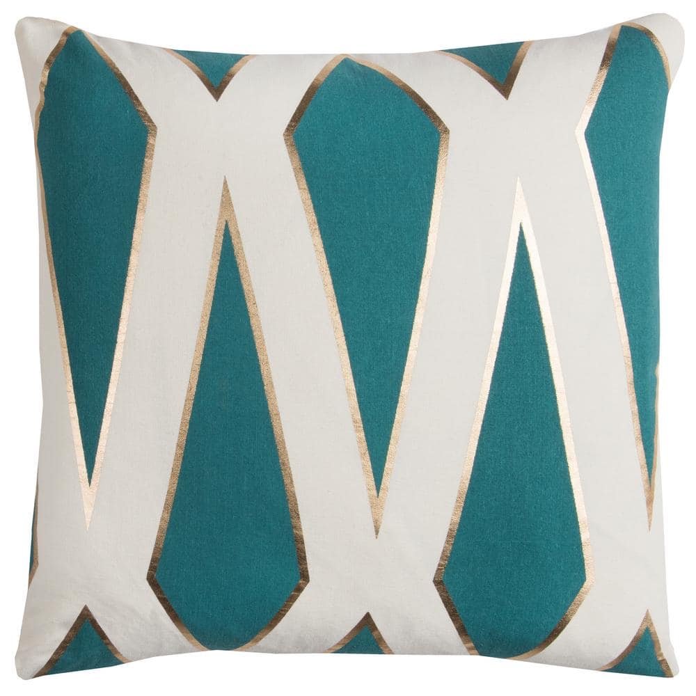Teal/Ivory Geometric Asymmetrical Pattern with Gold Metallic Poly Filled 20